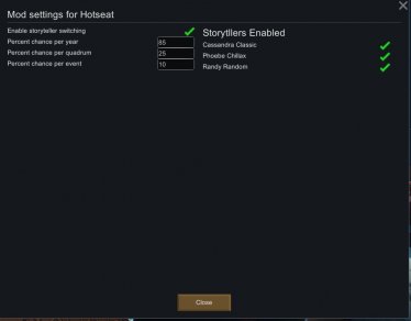 Мод «Hotseat - Dynamic Storyteller Switcher» для Rimworld (v1.1) 0